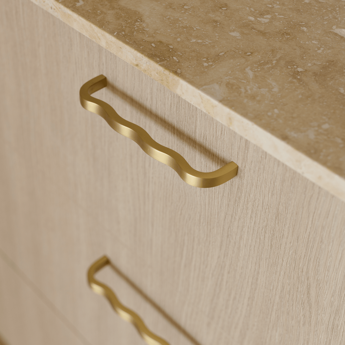 Wavey Solid Brass Handle | Satin Brass - Passio Interiors