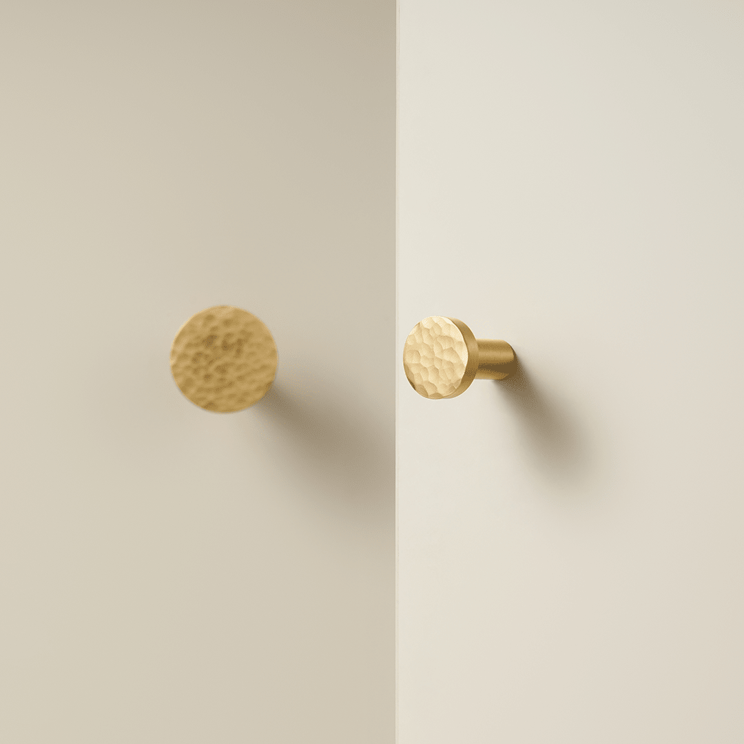 Otto Solid Brass Hammered Round Knob | Gold - Passio Interiors