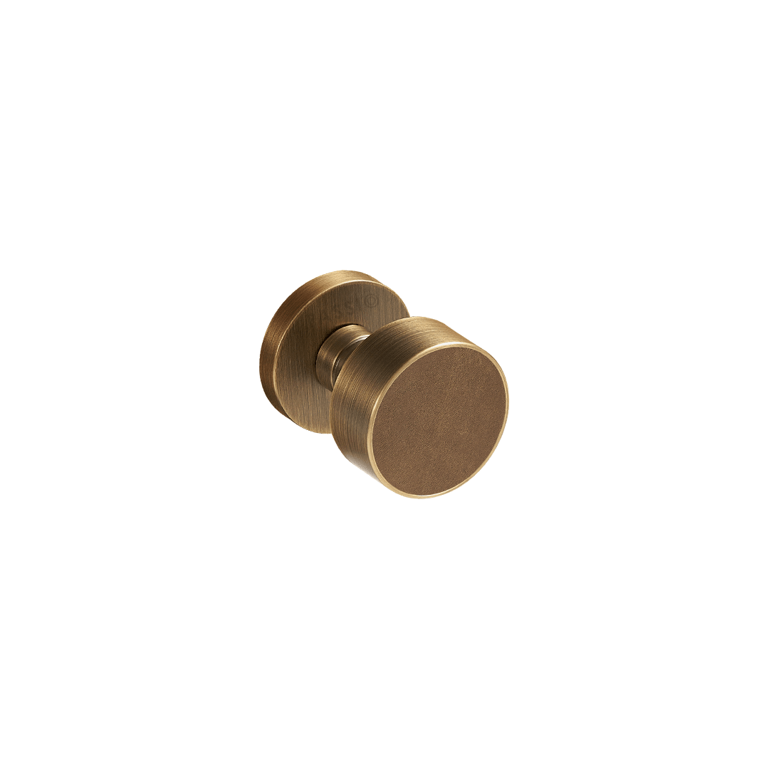 Santo Solid Brass Door Knob | Bronze & Castano Brown (Crazy Horse Leather) - Passio Interiors