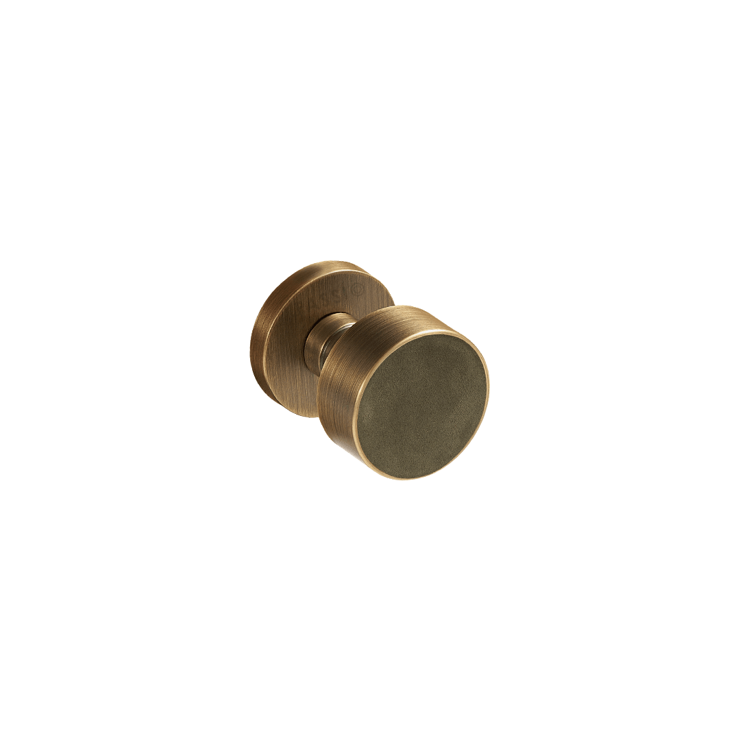Santo Solid Brass Door Knob | Bronze & Torino Green (Crazy Horse Leather) - Passio Interiors