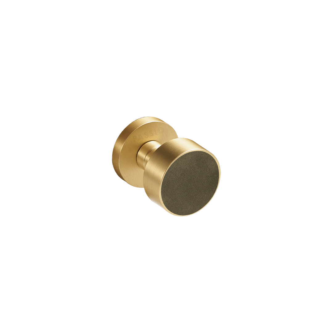 Santo Solid Brass Door Knob | Gold & Torino Green (Crazy Horse Leather) - Passio Interiors