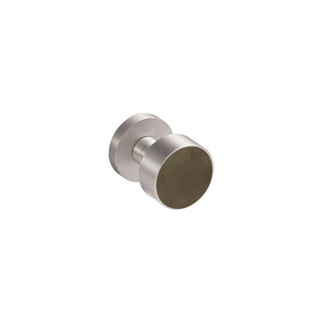 Santo Solid Brass Door Knob | Satin Nickel & Torino Green (Crazy Horse Leather) - Passio Interiors