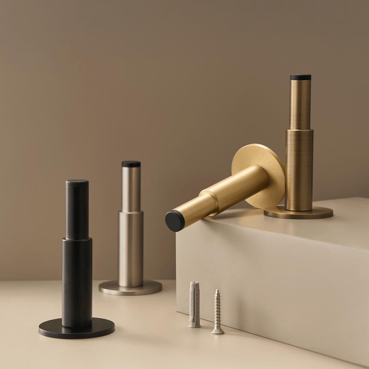 Smooth Pillar Solid Brass Door Stop | Satin Nickel - Passio Interiors