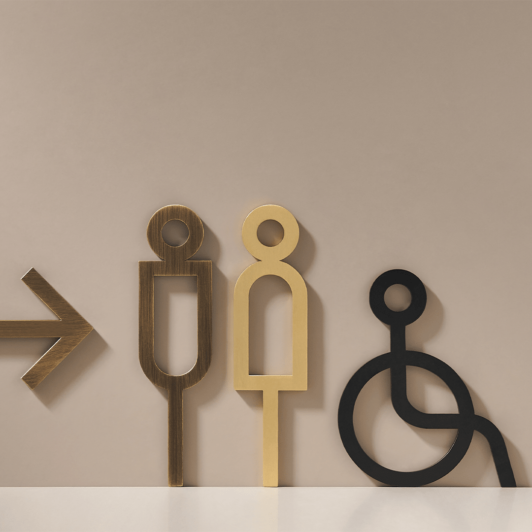 Solid Brass Bathroom & Accessibility Signage | Bronze - Passio Interiors