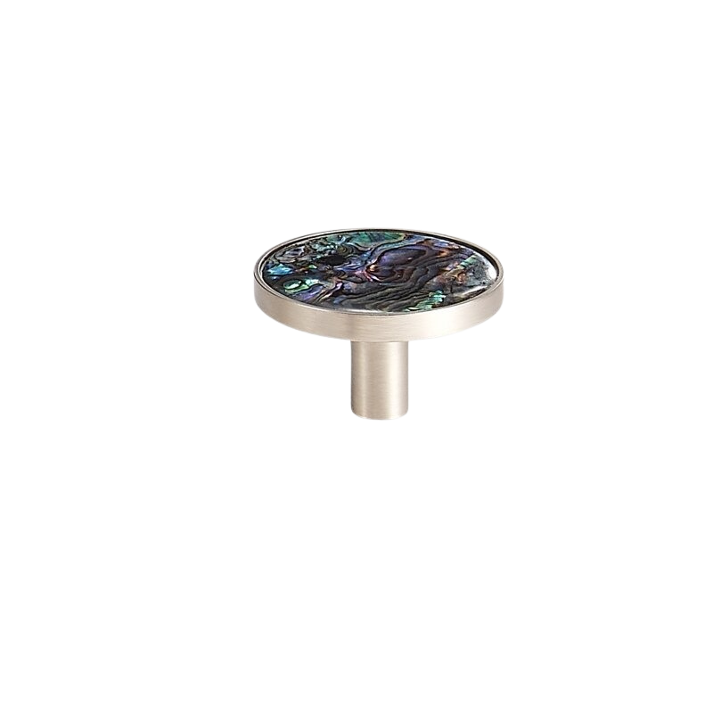 Myra Solid Brass &amp; Acrylic Round Knob | Nickel &amp; Colourful Shell S - L