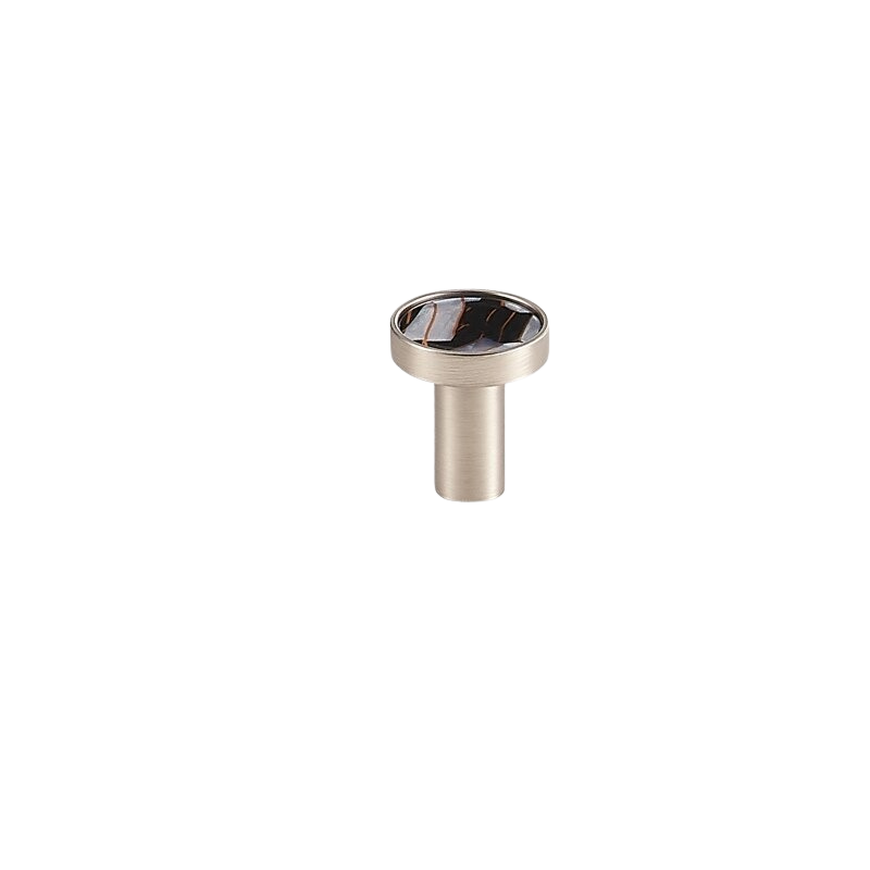 Myra Solid Brass &amp; Acrylic Round Knob | Nickel &amp; Black Quartz S - L