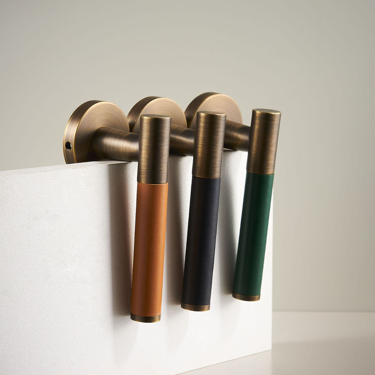 Kara Solid Brass &amp; Leather Door Lever | Bronze &amp; Orange