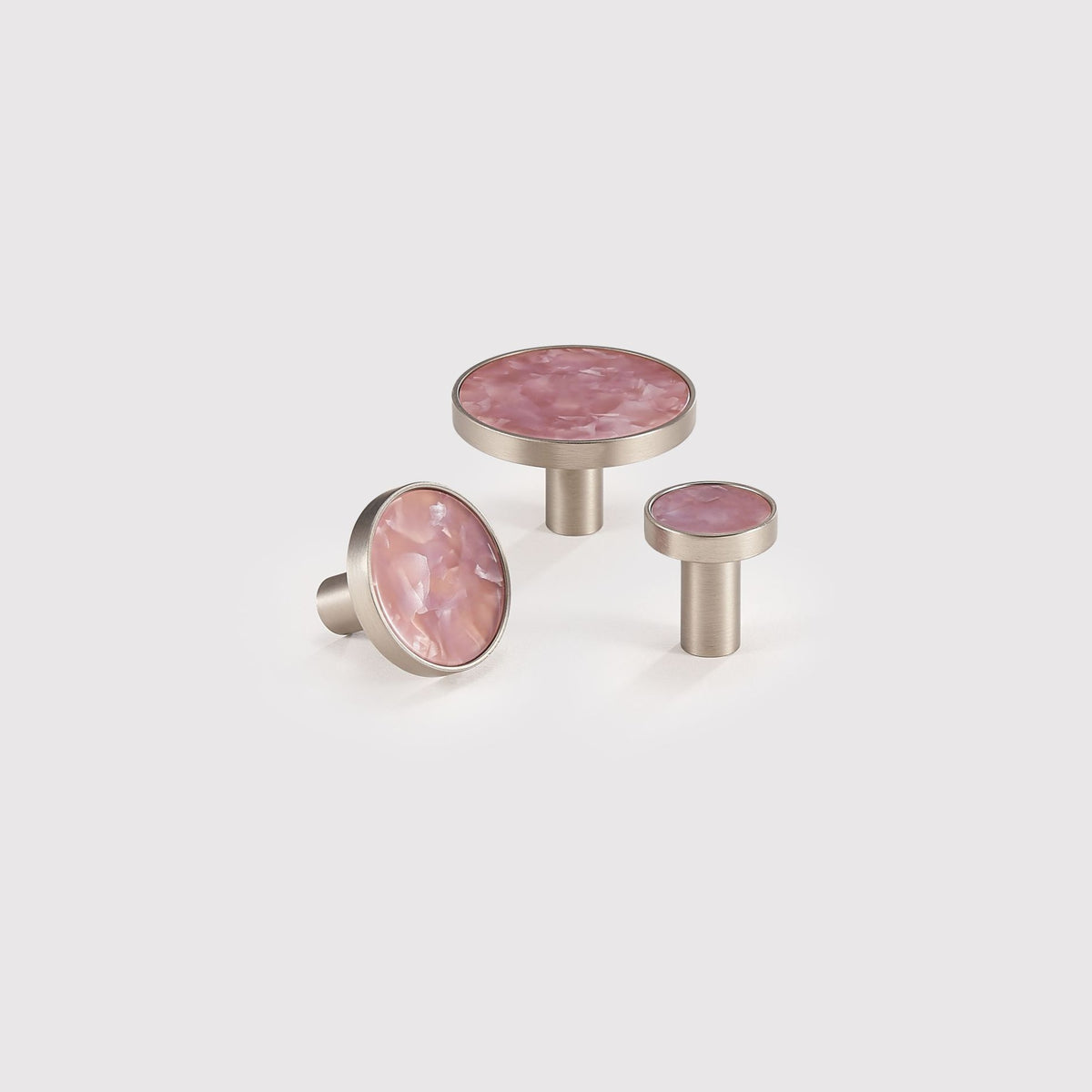 Myra Solid Brass &amp; Acrylic Round Knob | Nickel &amp; Peachy Pink S - L