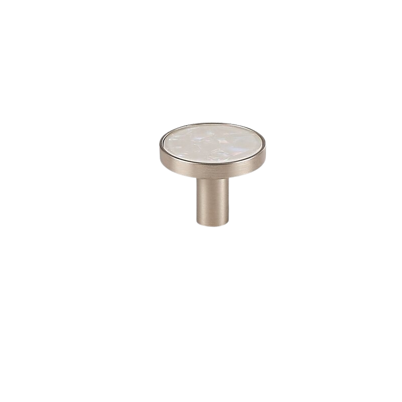Myra Solid Brass &amp; Acrylic Round Knob | Nickel &amp; Speckled White S - L