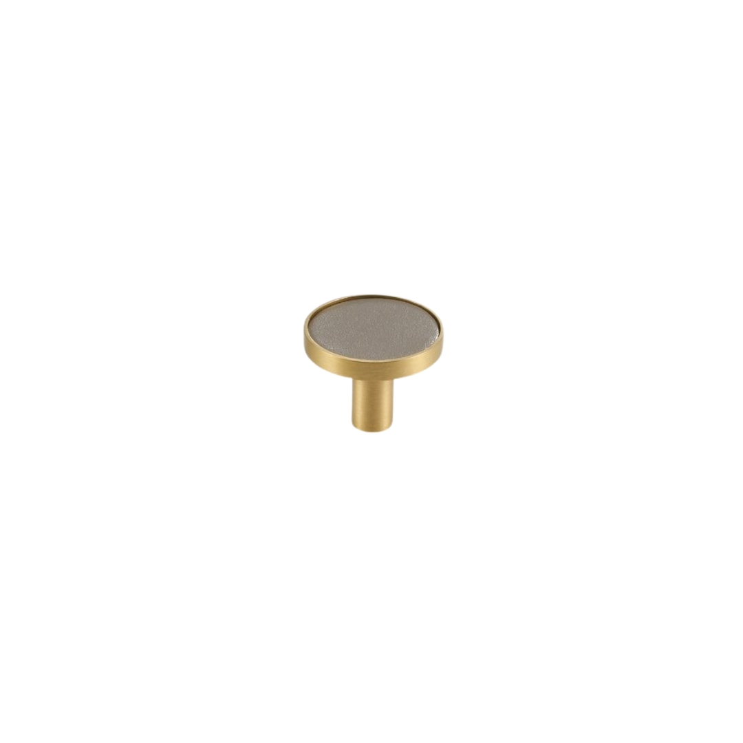 Kara Solid Brass &amp; Leather Knob | Gold &amp; Grey S - L