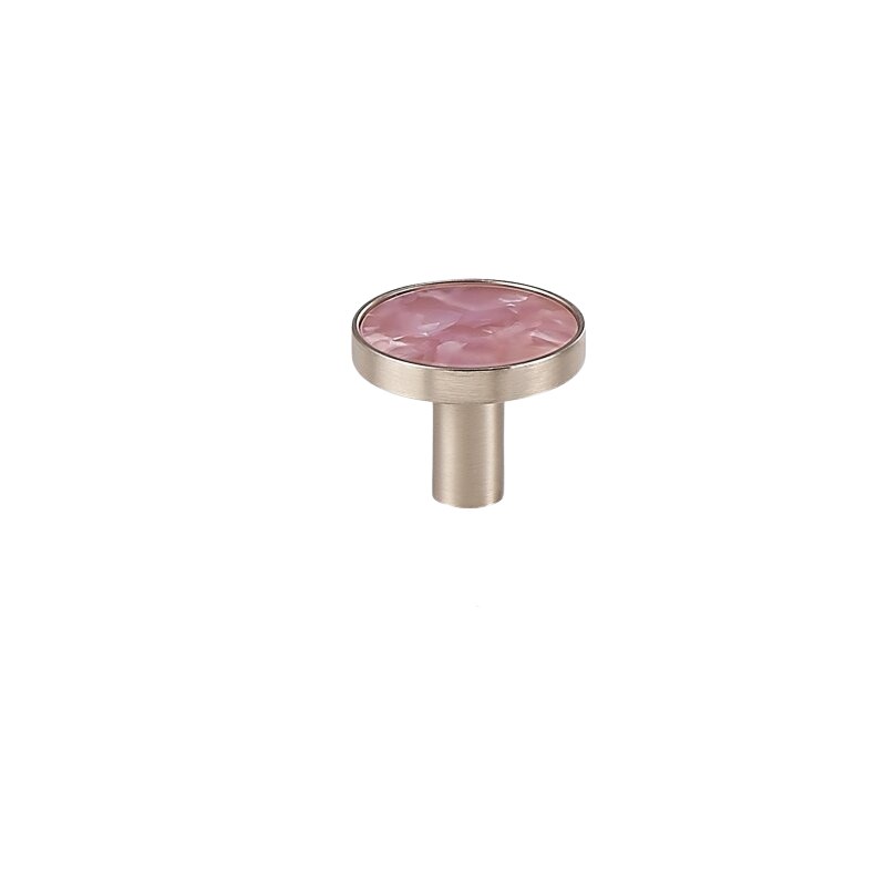 Myra Solid Brass &amp; Acrylic Round Knob | Nickel &amp; Peachy Pink S - L