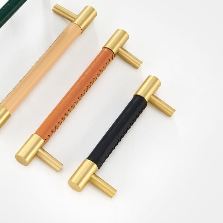 Kara Solid Brass &amp; Leather Handle | Gold &amp; Black S - L