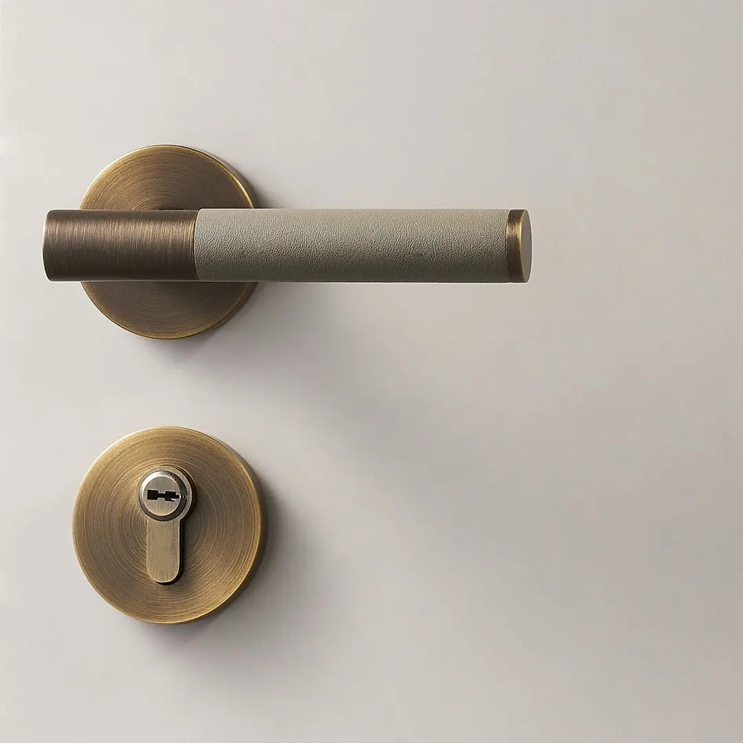 Kara Solid Brass &amp; Leather Door Lever | Bronze &amp; Grey
