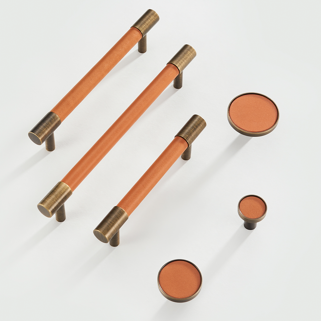 Kara Solid Brass &amp; Leather Knob | Bronze &amp; Orange S - L