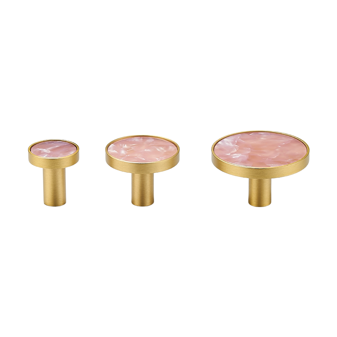 Myra Solid Brass &amp; Acrylic Round Knob | Gold &amp; Peachy Pink S - L