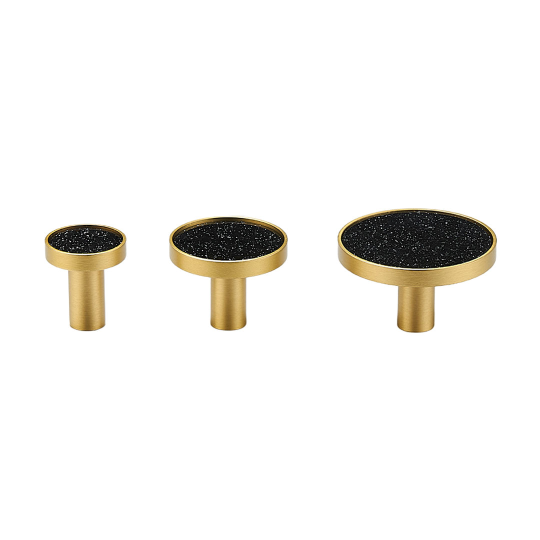 Myra Solid Brass &amp; Acrylic Round Knob | Gold &amp; Starry Black S - L