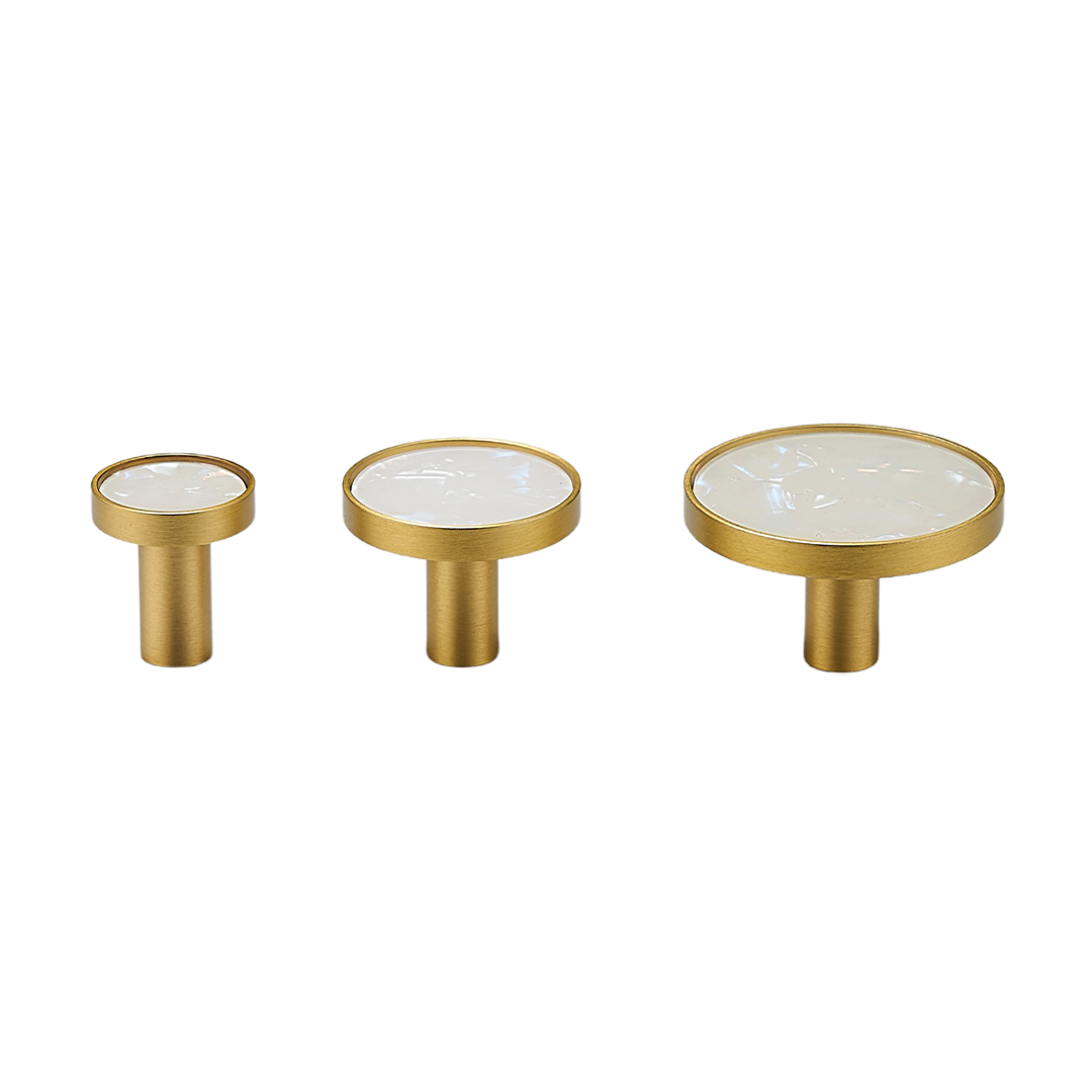 Myra Solid Brass &amp; Acrylic Round Knob | Gold &amp; Speckled White S - L