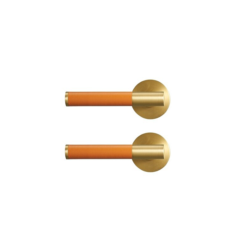 Kara Solid Brass &amp; Leather Door Lever | Gold &amp; Orange