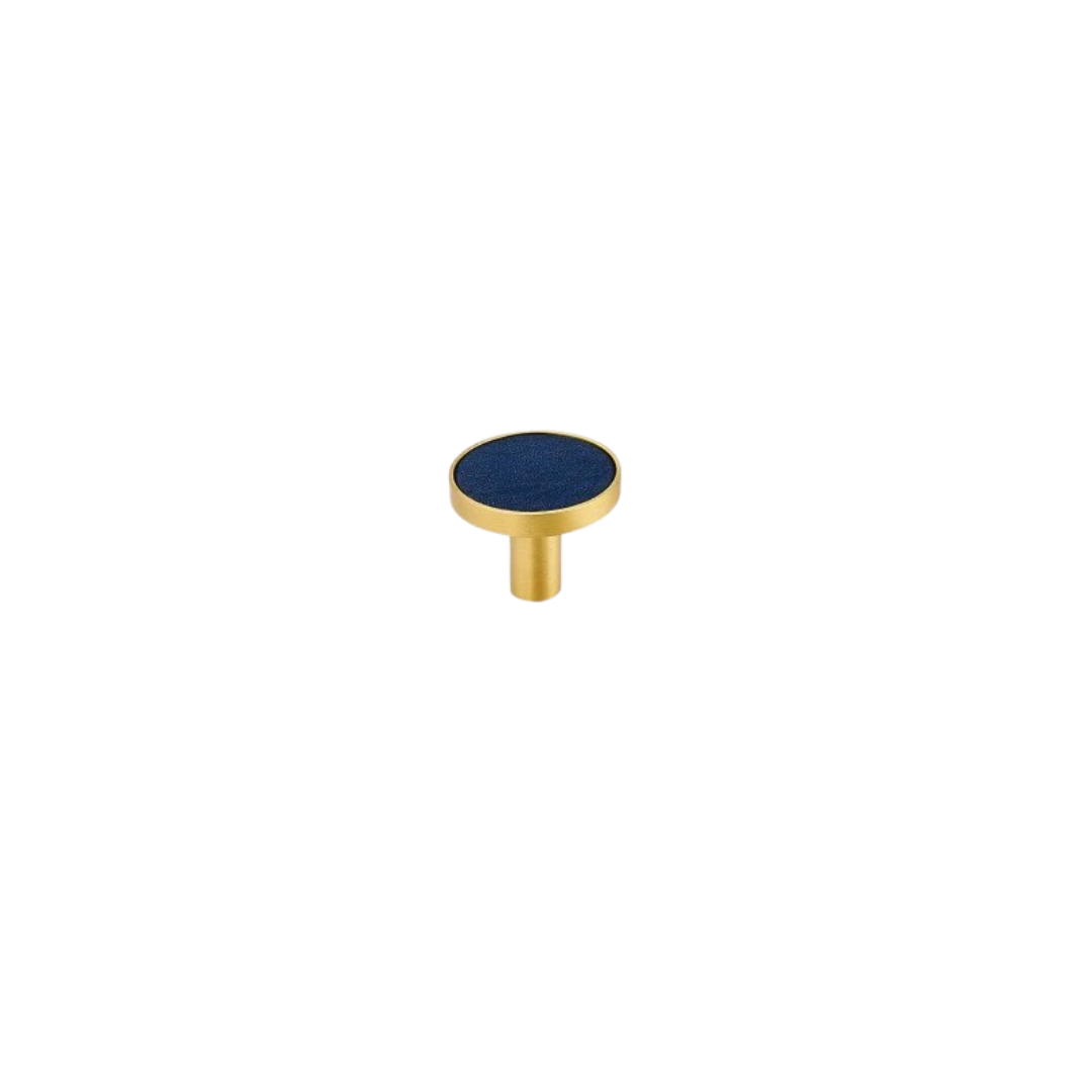 Kara Solid Brass &amp; Leather Knob | Gold &amp; Blue S - L